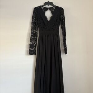 Lulu's Awaken My Love Black Maxi Dress Sz SM Romantic Elegant Classic Open Back